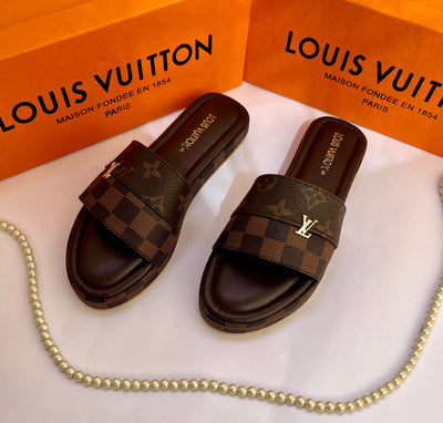 Luxury Brand L-V Lou-is Vui-tton Wedge Slippers for Women
