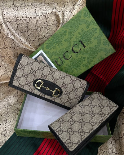 Famous GG Gu-cci Horsebit 2pcs Wallet for Women