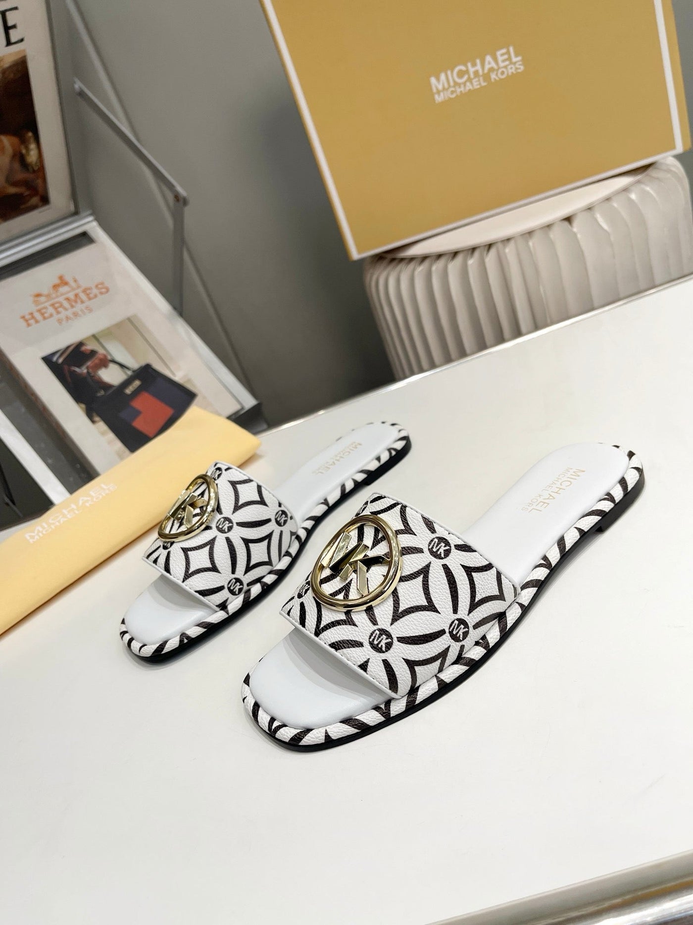 Fashion Brand MK Mich-ael Ko-rs Imported Slippers Slides for Women