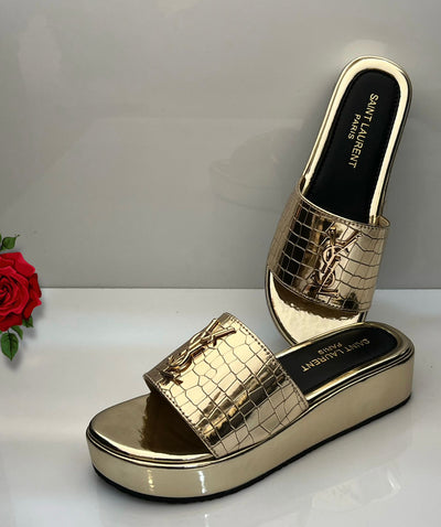Fashion Brand Y-S-L Yv-es Sa-int Lau-rent Wedge Slipper for Women
