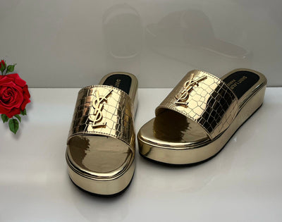 Fashion Brand Y-S-L Yv-es Sa-int Lau-rent Wedge Slipper for Women