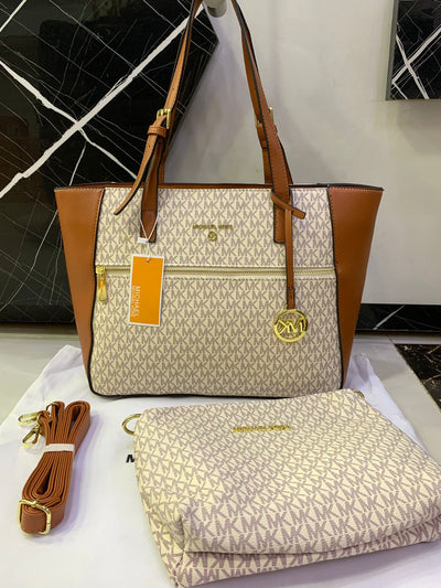 Micheal Kors MK tote bag with Pouch White