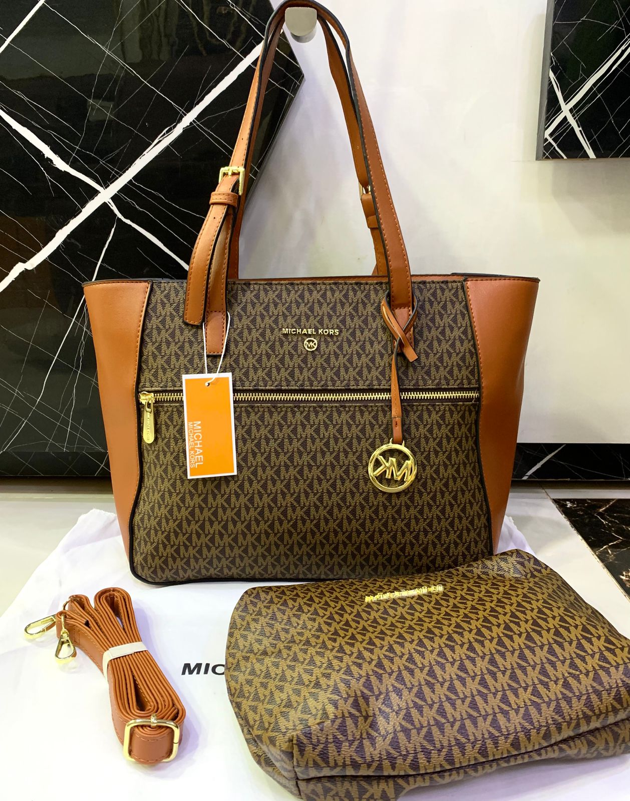 Micheal Kors MK tote bag with Pouch Brown