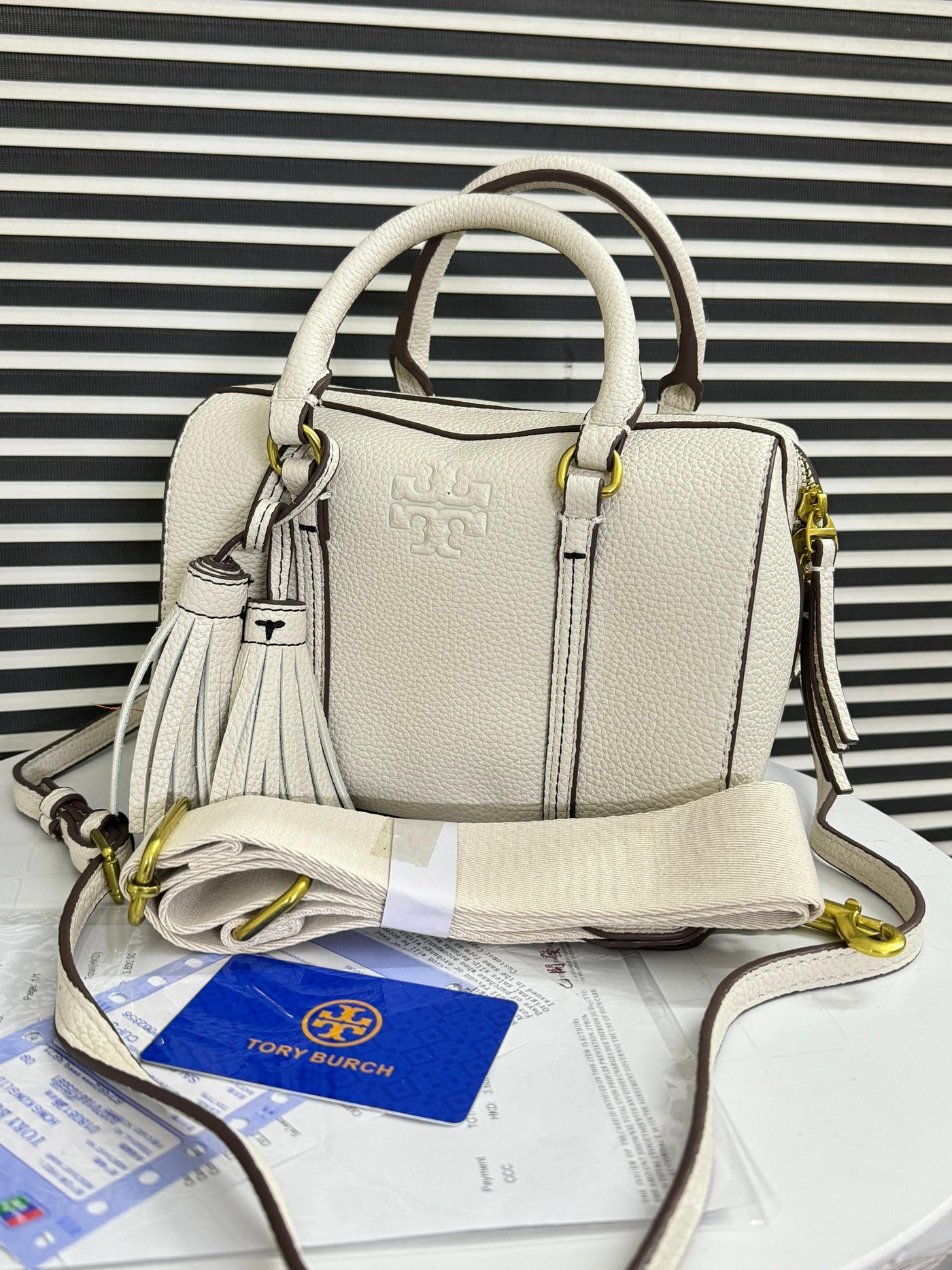 Tory Birch TB Thea mini satchel dome duffle White