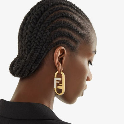 FENDI Metal FF O'Lock Crystal Earrings