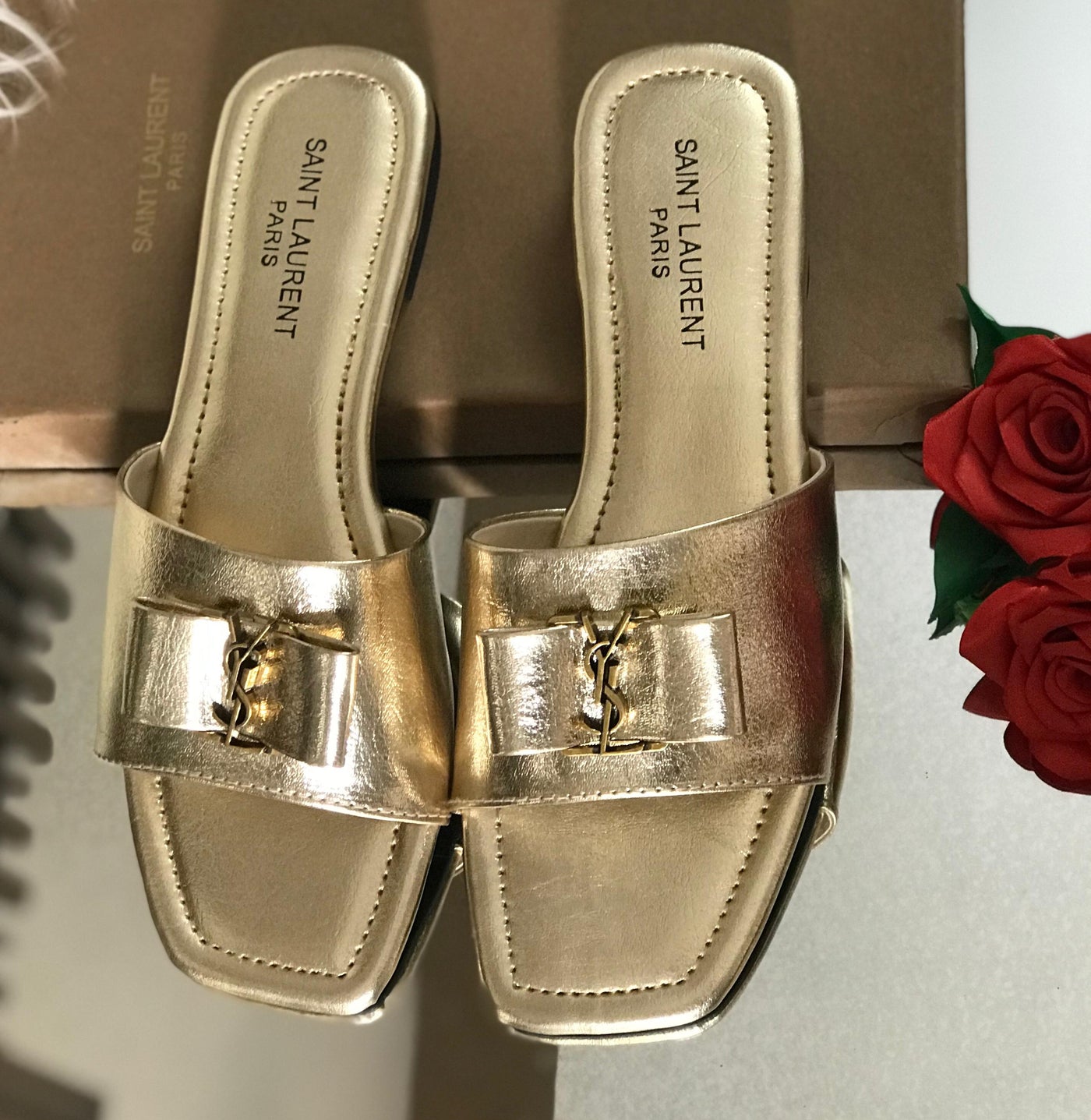 Yves Saint Laurent YSL Slippers Gold