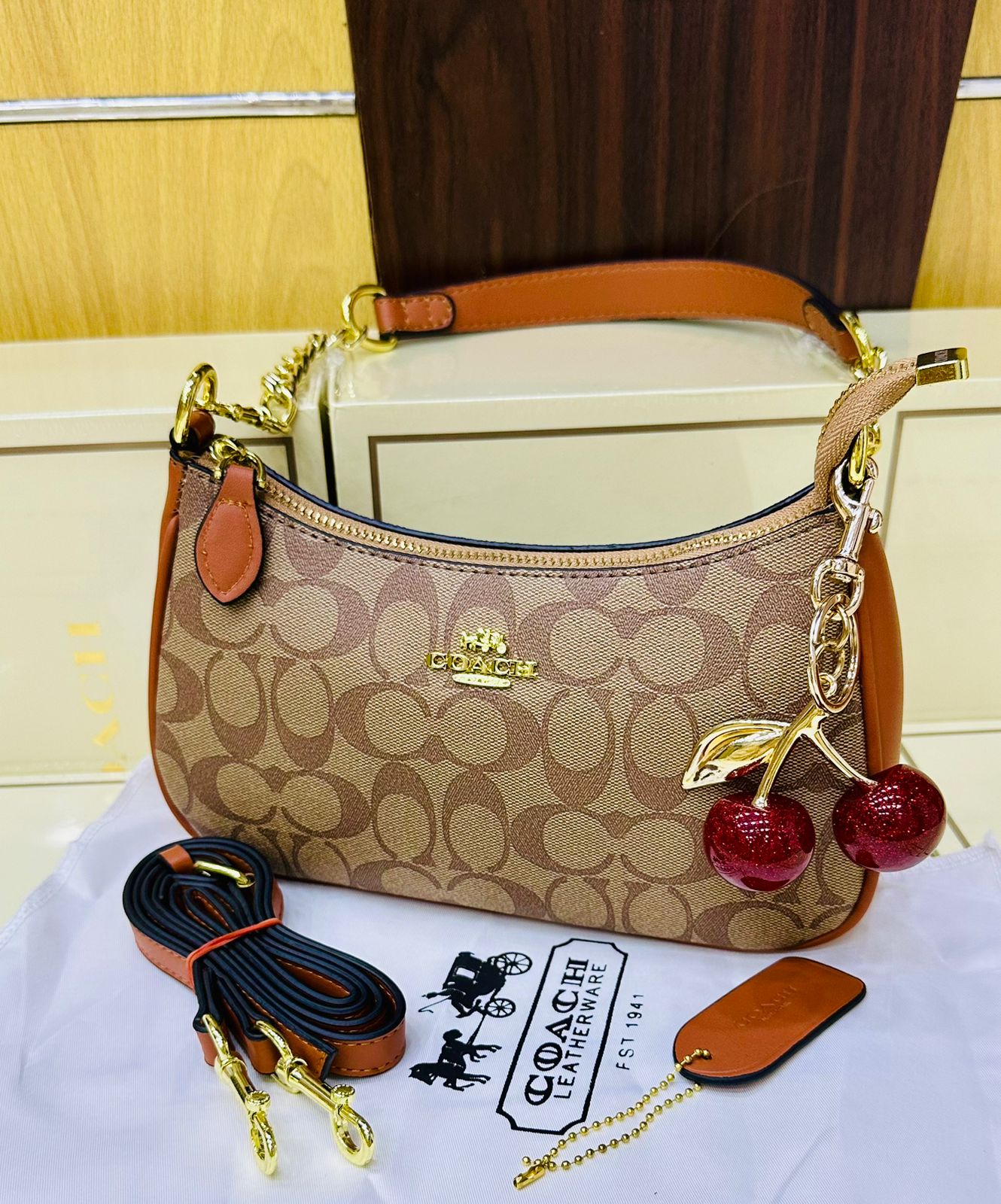 Coach Teri Shoulder Bag with Cherry Keychain