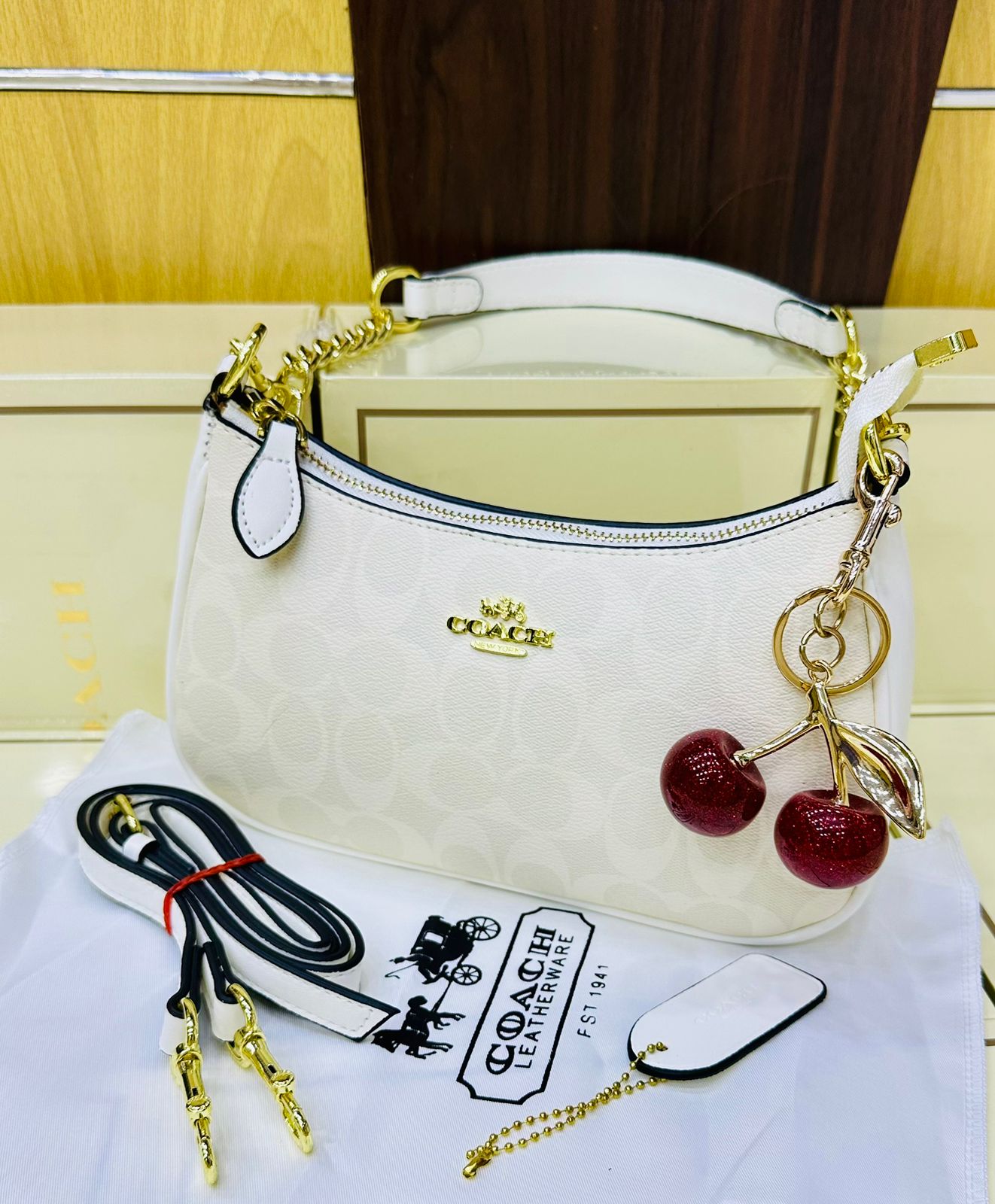 Coach Teri Shoulder Bag with Cherry Keychain