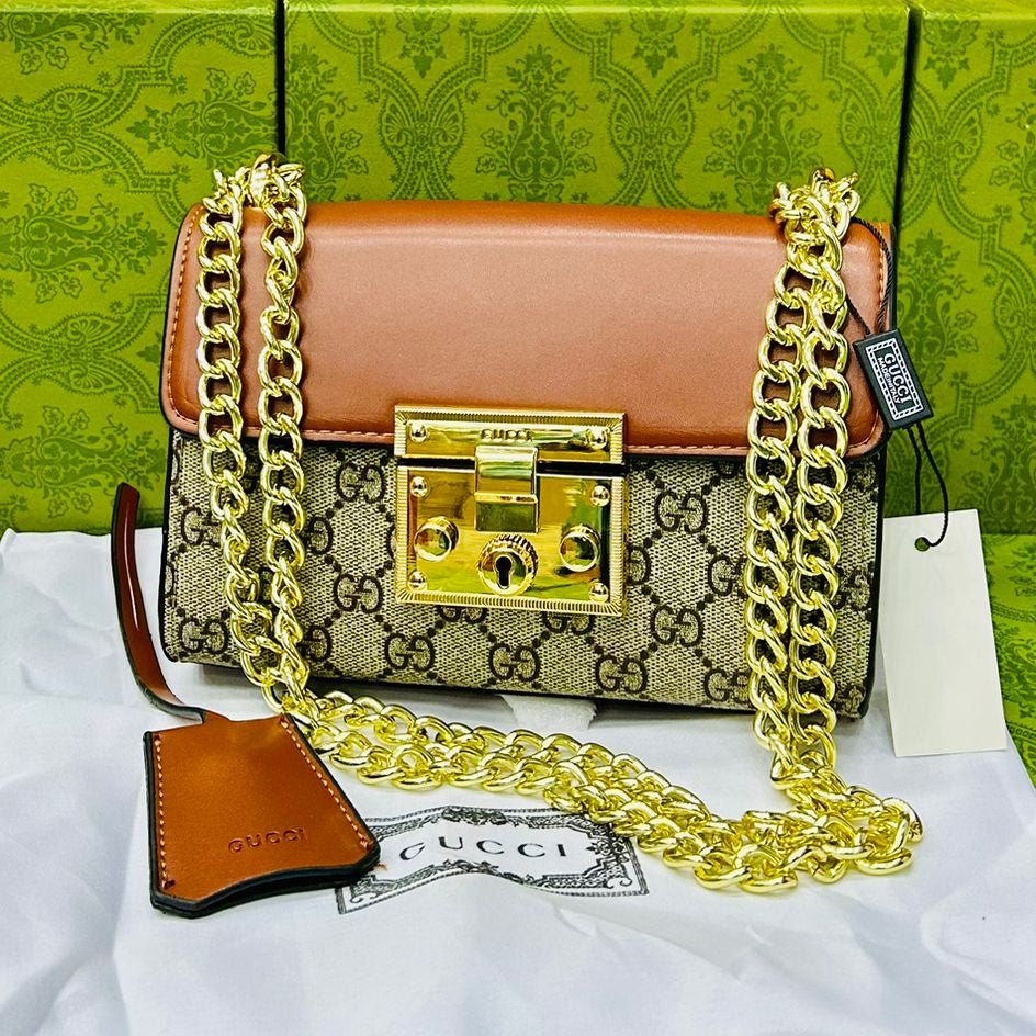 Gucci GG Supreme Padlock Small Shoulder Bag Brown