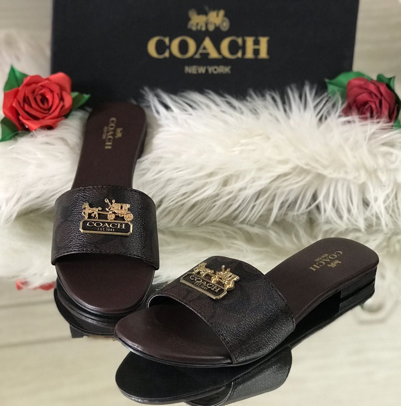 Coach Slippers Brown