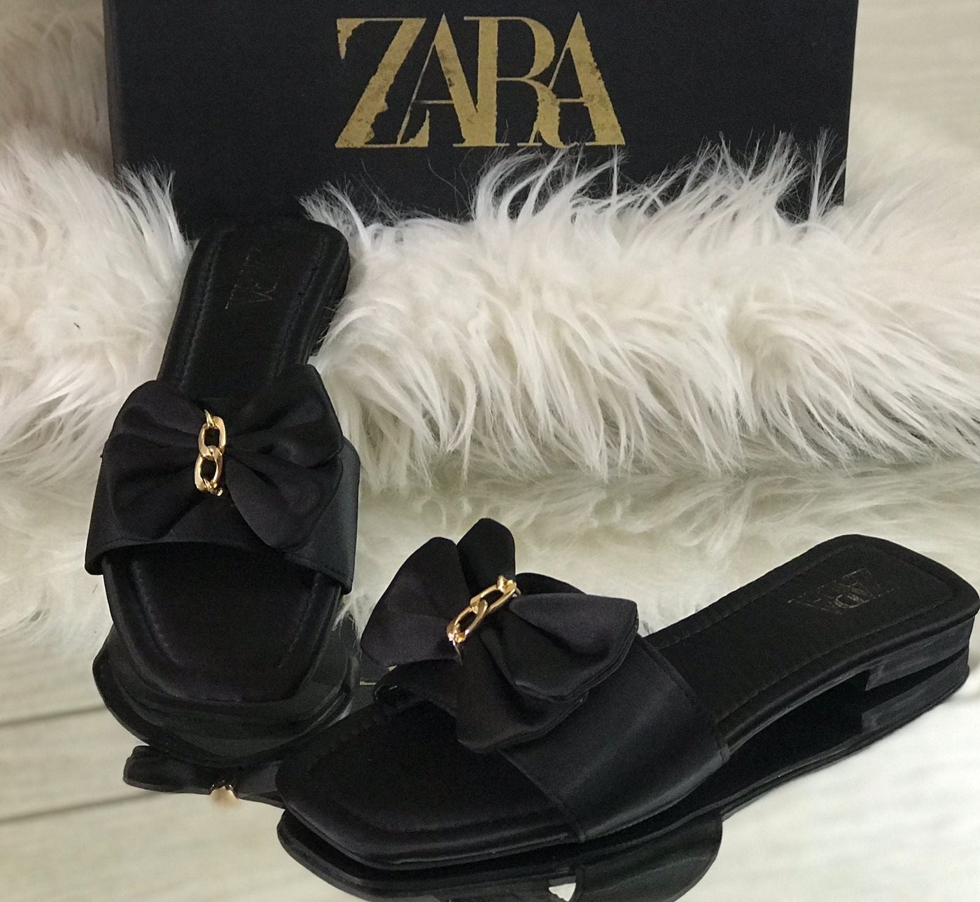 Zara Bow Slipper Black