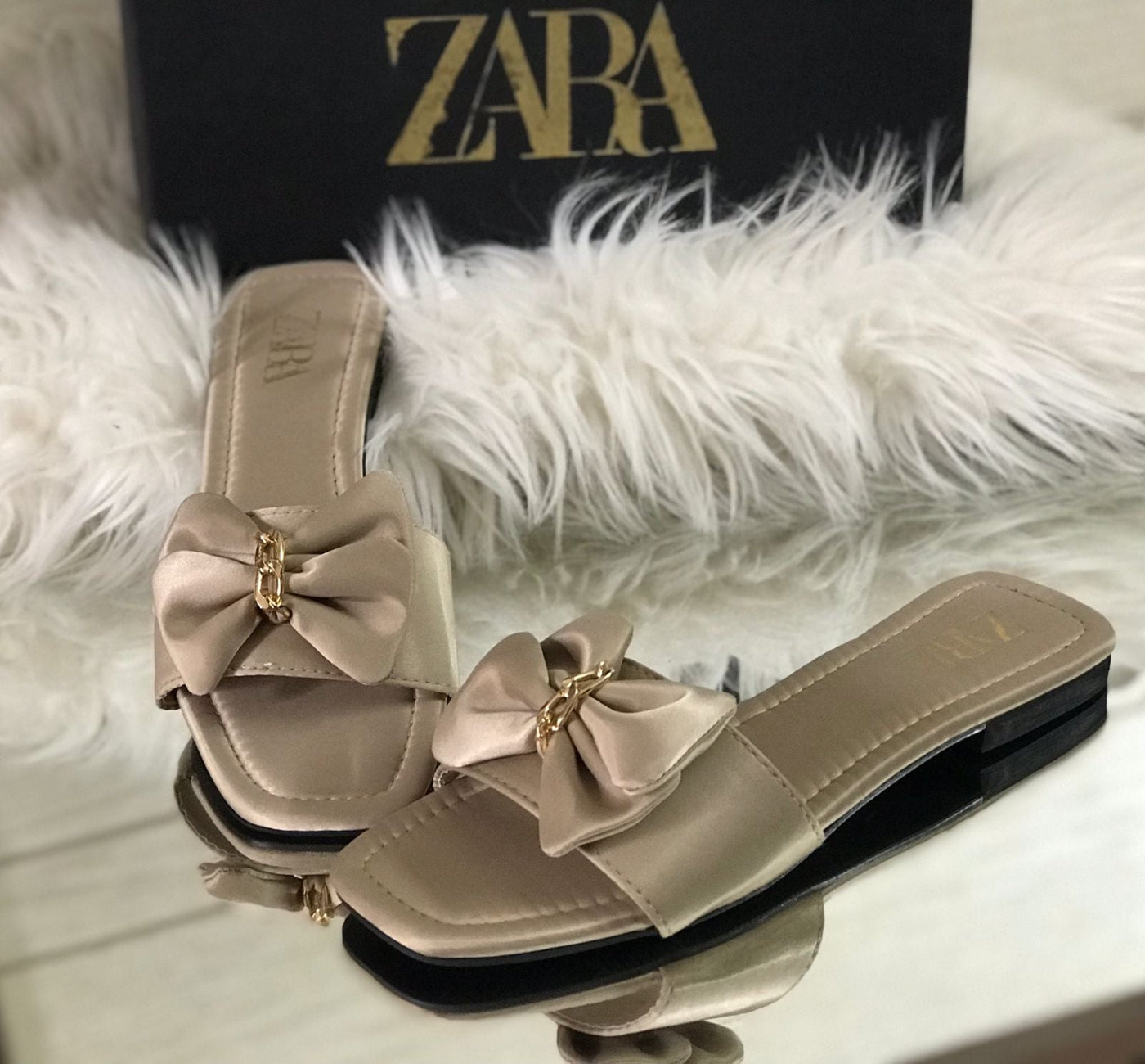 Zara Bow Slipper Beige