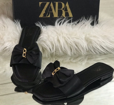 Zara Bow Slipper Black