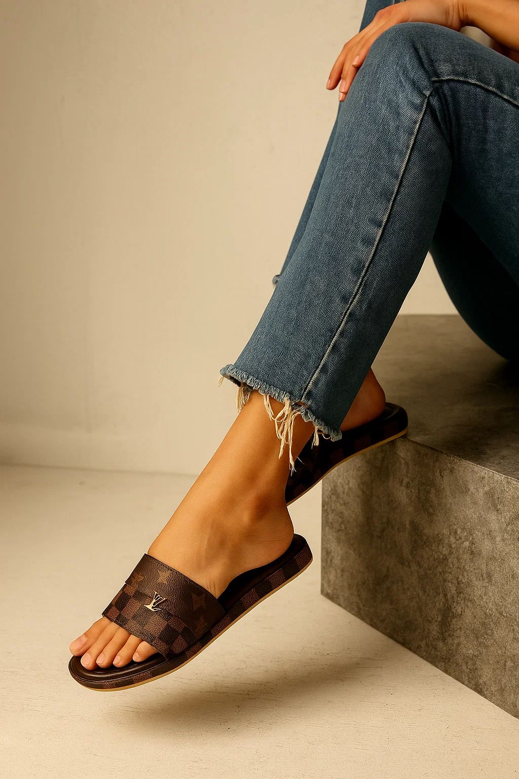 Luxury Brand L-V Lou-is Vui-tton Wedge Slippers for Women