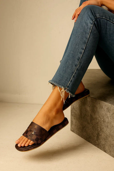 Luxury Brand L-V Lou-is Vui-tton Wedge Slippers for Women