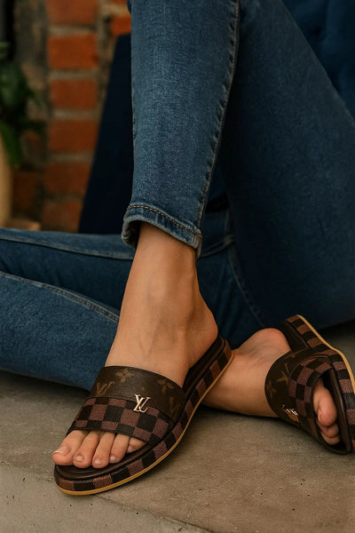 Luxury Brand L-V Lou-is Vui-tton Wedge Slippers for Women