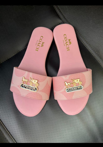 Famous Pink Co-ach Slippers for Women