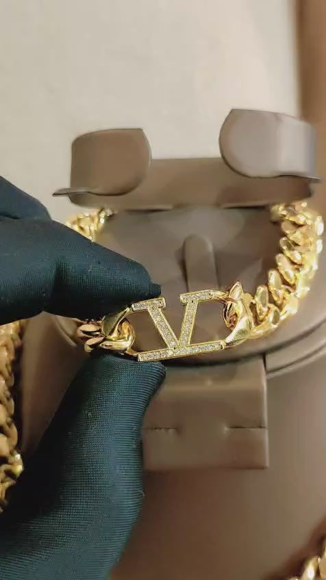 Famous Brand L-V Necklace and Bracelet set for women